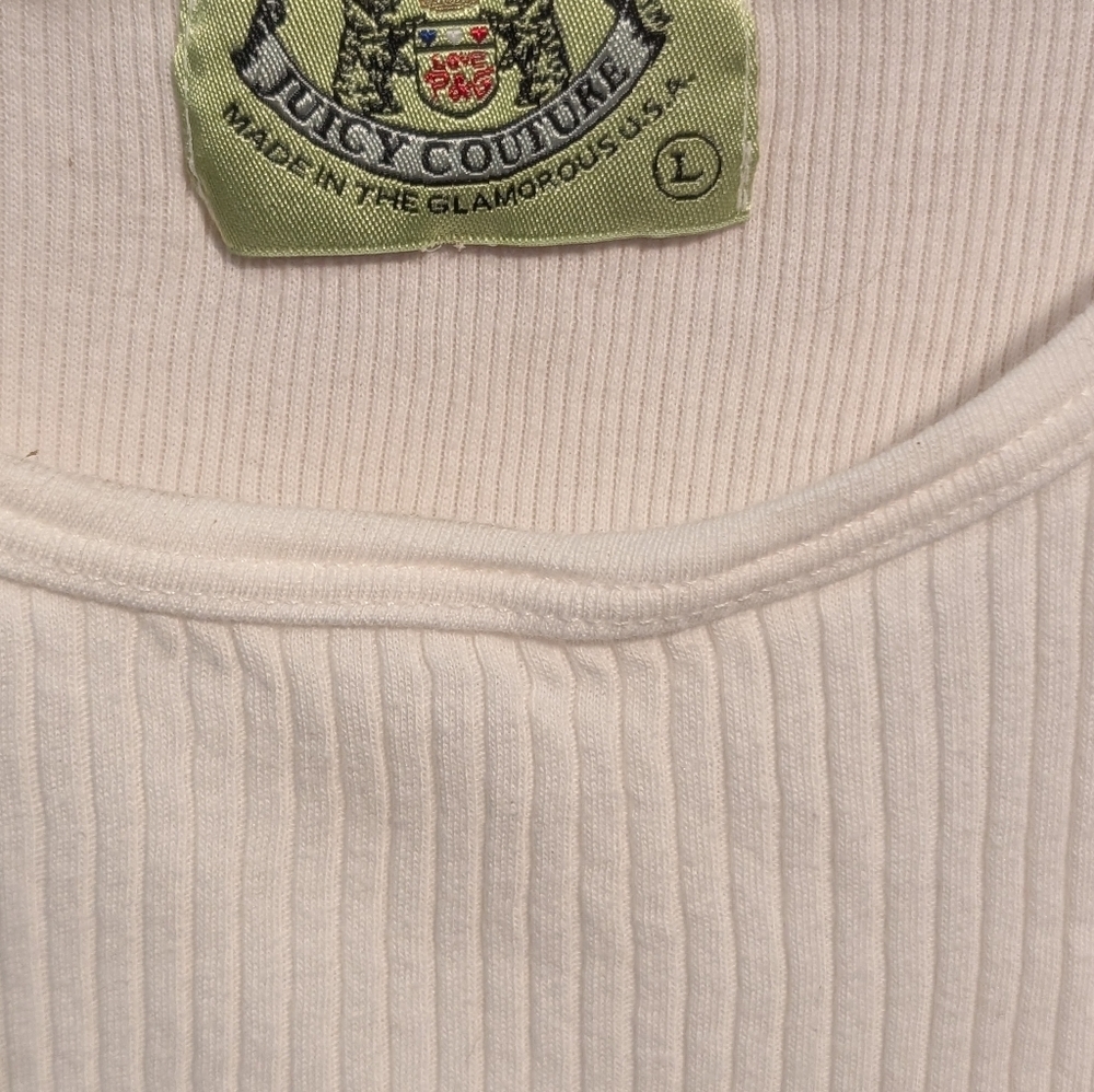 Juicy Couture Cream Ribbed Tank Top, Size Large - Picture 2 of 2